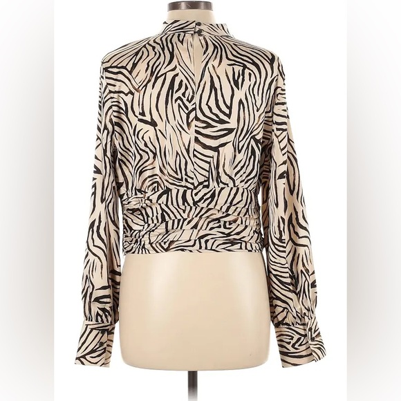 Rachel Zoe Zebra Cropped Ruched Long-Sleeve Blouse Small - Picture 2 of 13